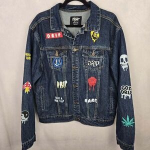 Eighty Eight Brand Denim Jacket Unisex M Patches Y2K  Drip Face High Skull 420